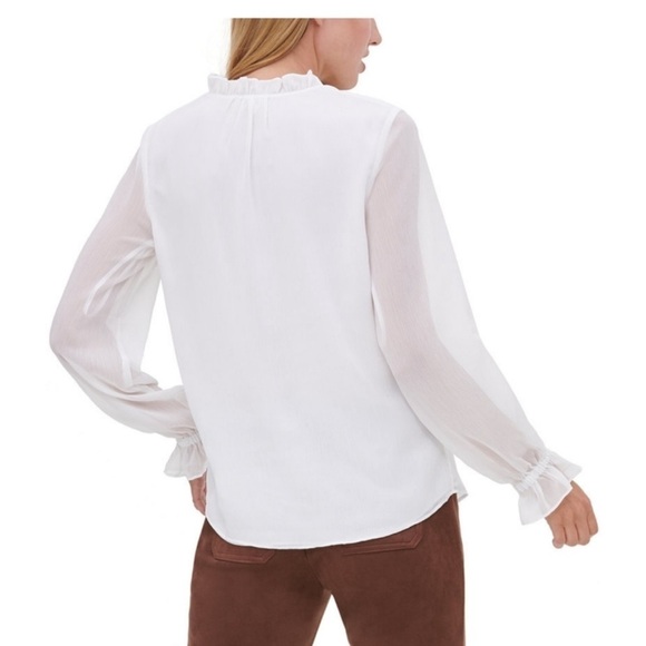 Tommy Hilfiger White Sheer Ruffle Front Poet Blouse XS Country Boho Cottagecore - Picture 2 of 10